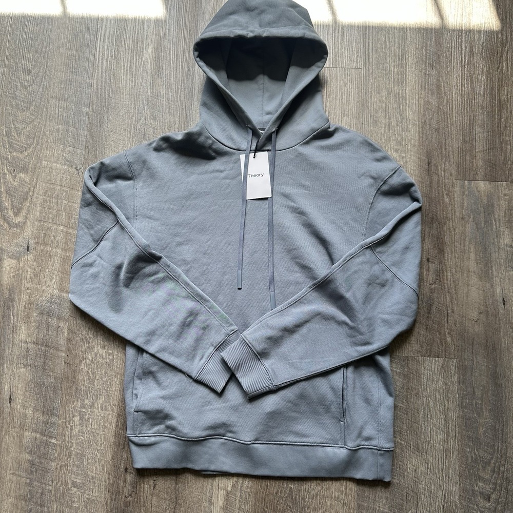 Theory‎ Colts Tech Terry Hoodie NEW Men Medium Gray Blue Minimalist Luxe $200